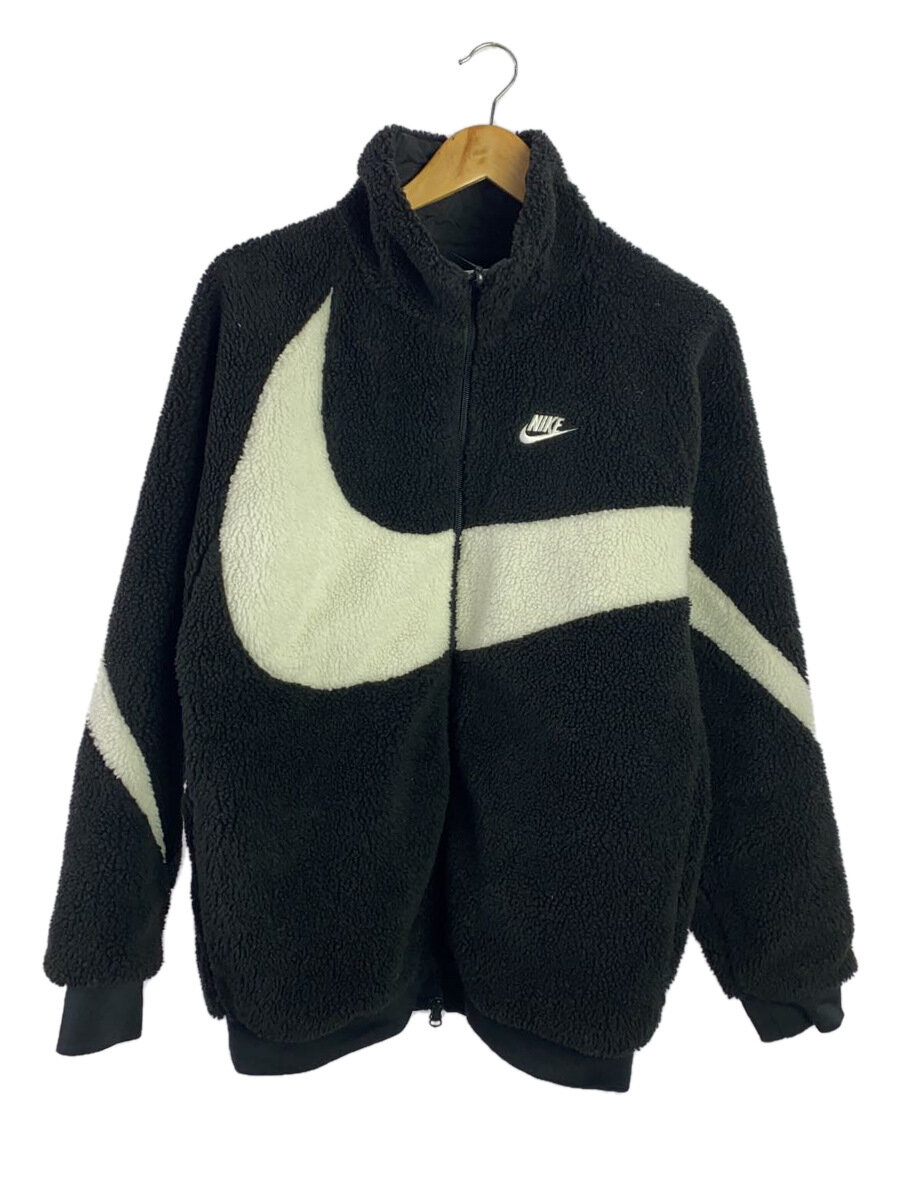 【中古】NIKE◆フリースジャケット/L/ポリエステル/BLK/ビッグスウォシュ/ロゴ【メンズウェア】