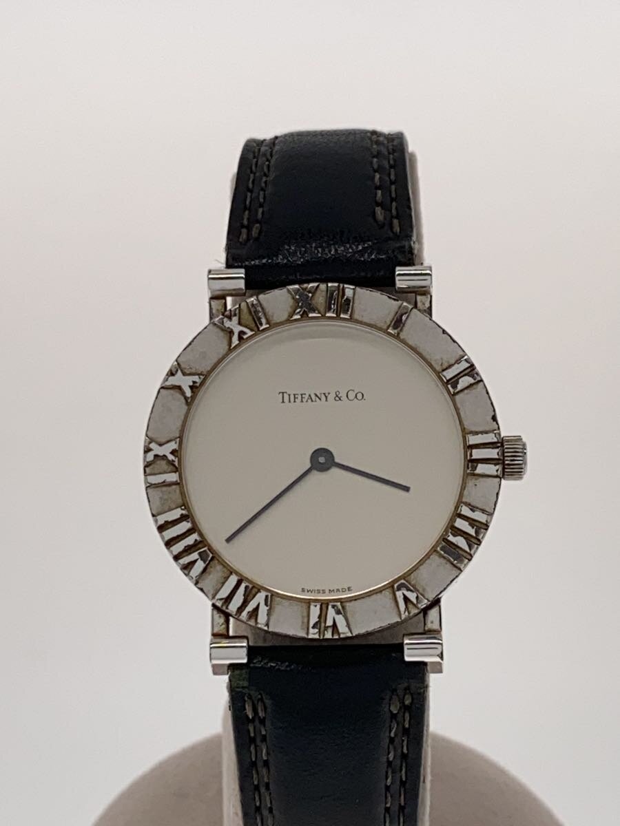 【中古】TIFFANY&Co.◆クォーツ腕時計/アトラス/アナログ/レザー/BLK/ヘ社外ベルト【服飾雑貨他】