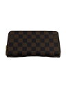 【中古】LOUIS VUITTON◆1)ジッピー・ウォレット_ダミエ・エベヌ_BRW/PVC/BRW/レディース【服飾雑貨他】