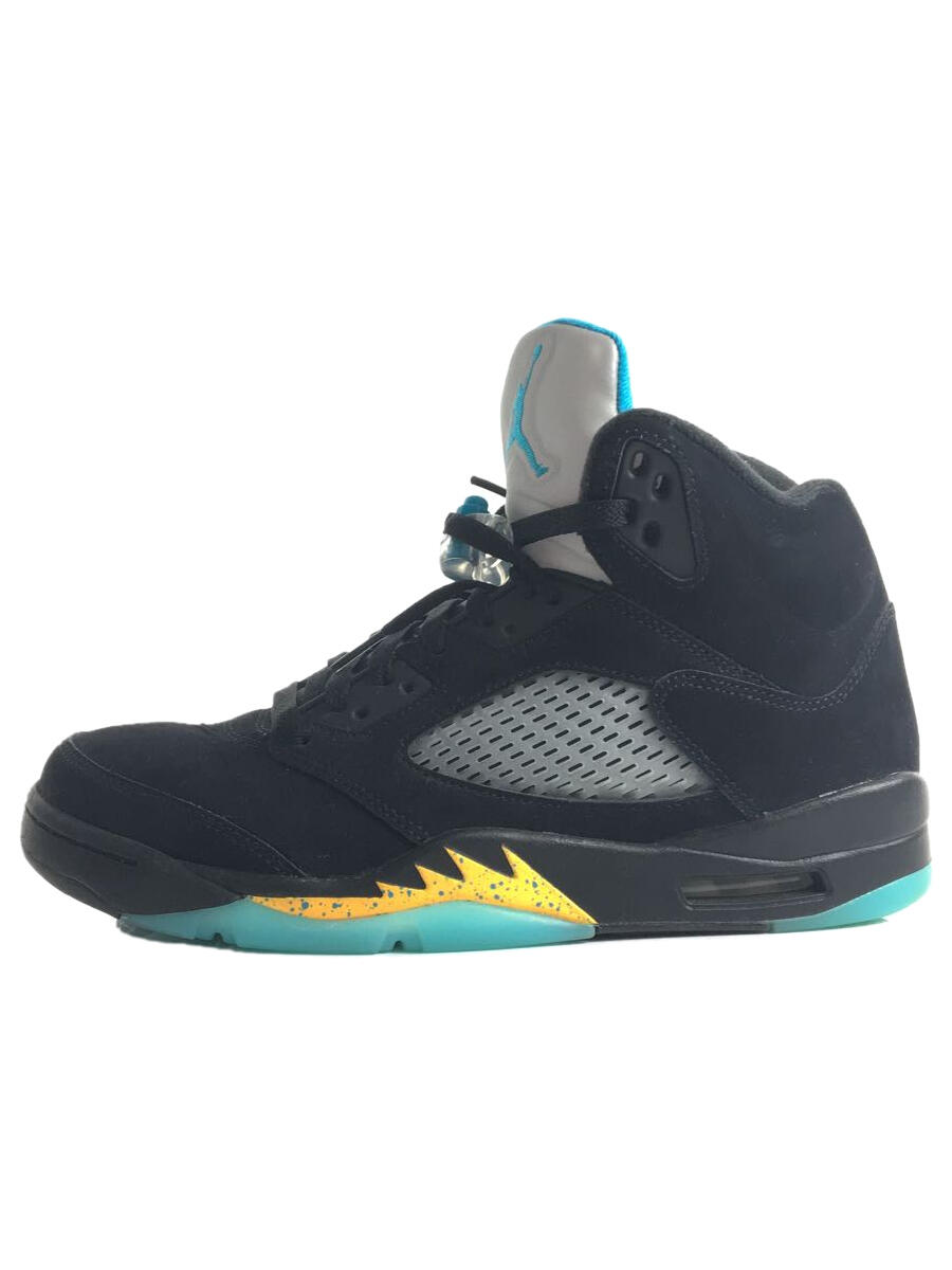 【中古】NIKE◆AIR JORDAN 5_エアジョーダン5/27.5cm/BLK/スウェード/AQUA/アクア【シューズ】