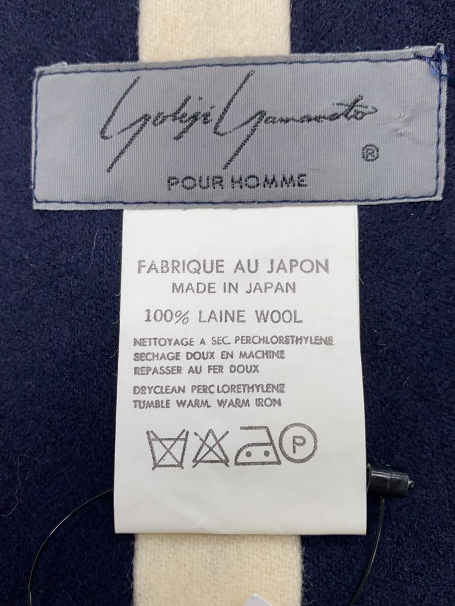【中古】yohji yamamoto POUR HOMME◆マフラー/ウール/ネイビー/ホワイト/メンズ【服飾雑貨他】