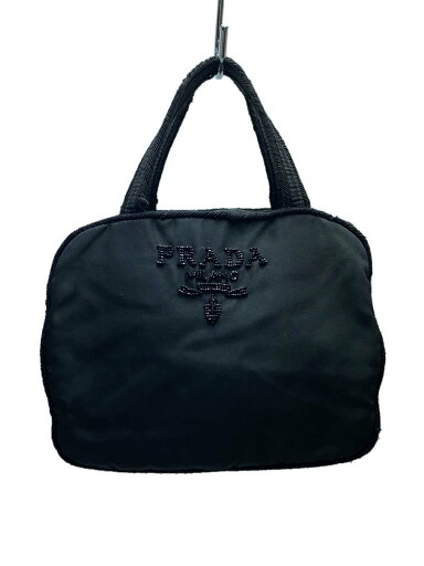 【中古】PRADA◆ビーズロゴ/ハンドバッグ/ナイロン/BLK【バッグ】 【中古】PRADA◆ビーズロゴ/ハンドバッグ/ナイロン/BLK【バッグ】