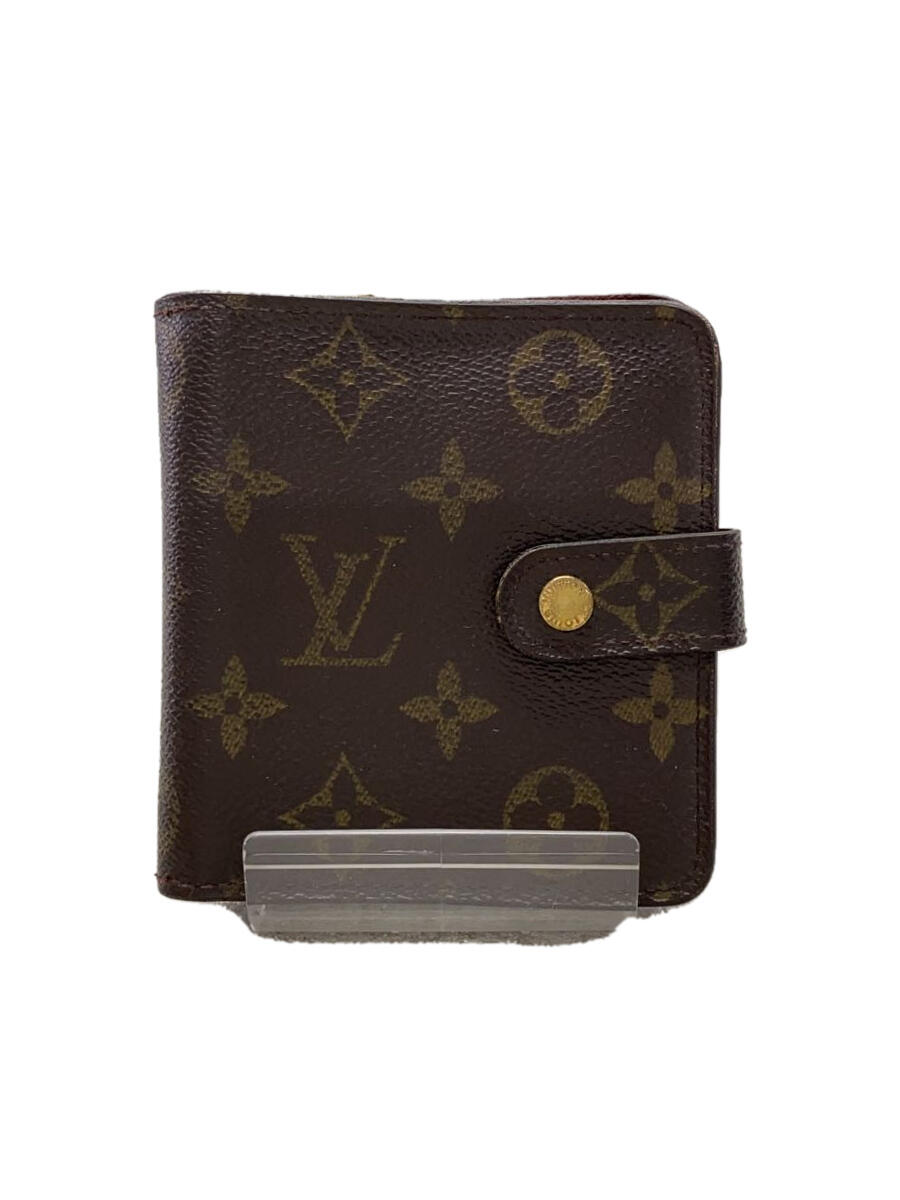 【中古】LOUIS VUITTON◆コンパクト・ジップ_モノグラム・キャンバス_BRW/PVC/BRW/総柄/メンズ【服飾雑貨他】