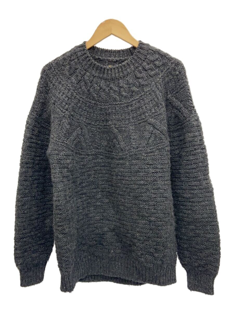 【中古】BATONER◆SPREAD ARAN CREW NECK/ニット・セーター/3/ウール/BLK/BN-22FM-056【メンズウェア】