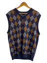 【中古】BROOKS BROTHERS◆ニットベスト(薄手)/Vネック/L/ウール/NVY/アーガイル/HONGKONG製【メンズウェア】