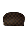 【中古】LOUIS VUITTON◆ポシェット・コスメティックPM_ダミエ・エベヌ_BRW/PVC/BRW【バッグ】