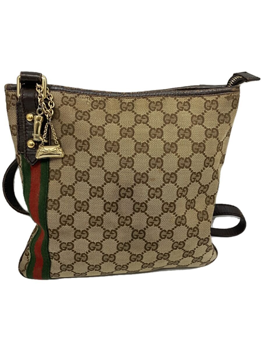 GUCCI - 【中古】GUCCI◆ショルダーバッグ_GGキャンバス_シェリー/キャンバス/BRW【バッグ】
