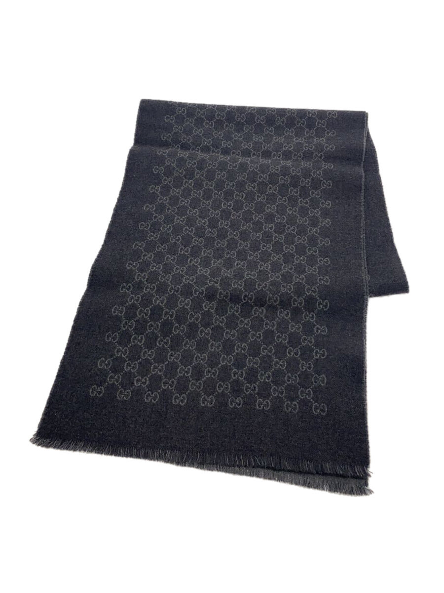 【中古】GUCCI◆マフラー/ウール/グレー/総柄/レディース/08.338.986【服飾雑貨他】