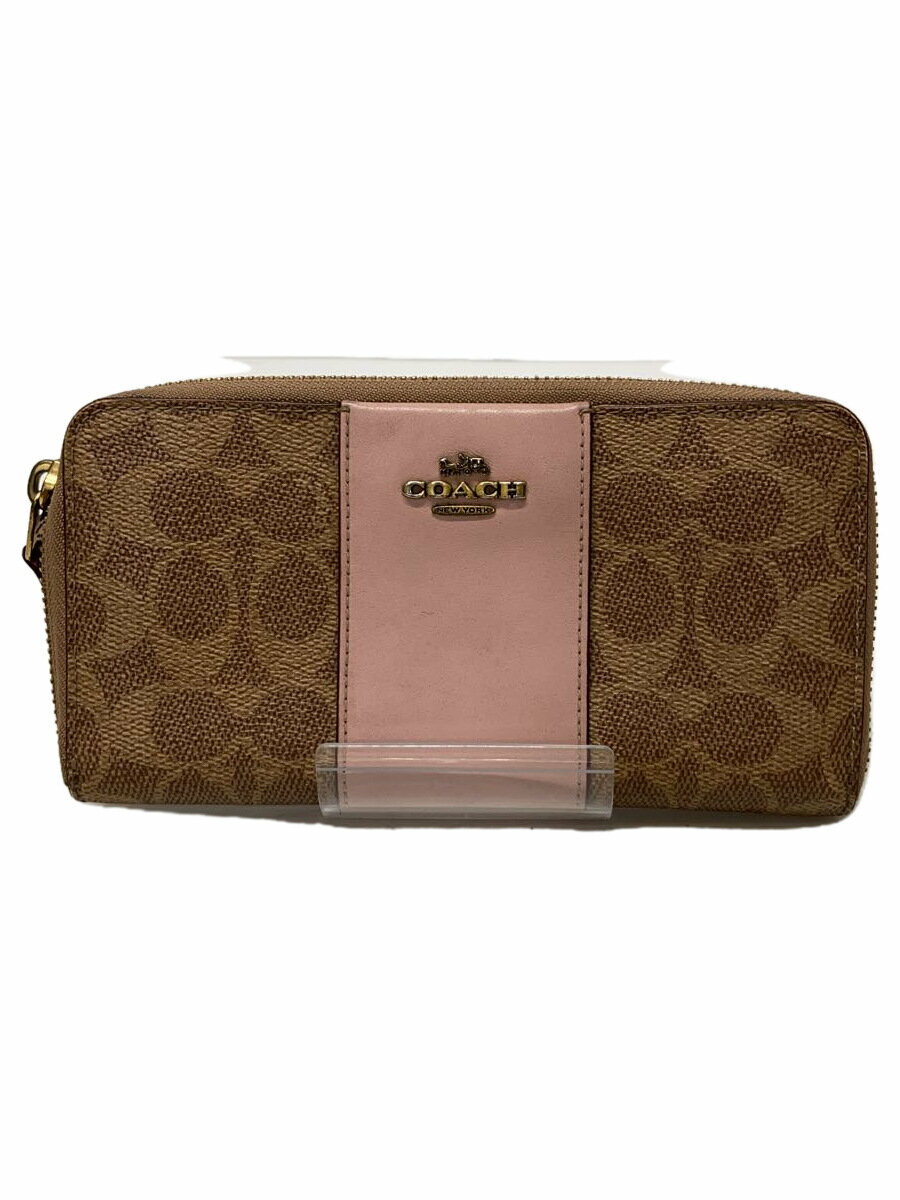 【中古】COACH◆長財布_アコーディオン_ジップウォレット_カラーブロック_シグネチャーキャンバス/PVC/レディース【服飾雑貨他】