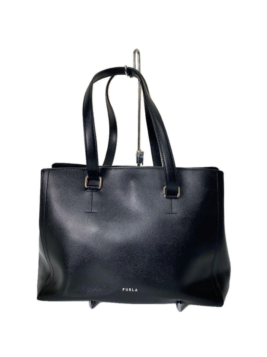 【中古】FURLA◆トートバッグ/レザー/BLK/無地/8050560549022【バッグ】