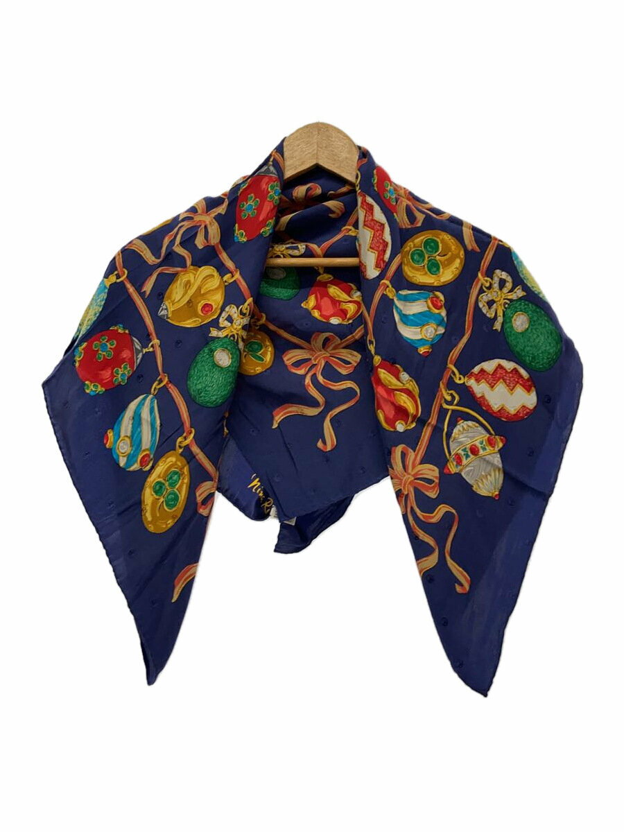 【中古】NINA RICCI◆スカーフ/シルク/NVY/総柄/レディース【服飾雑貨他】
