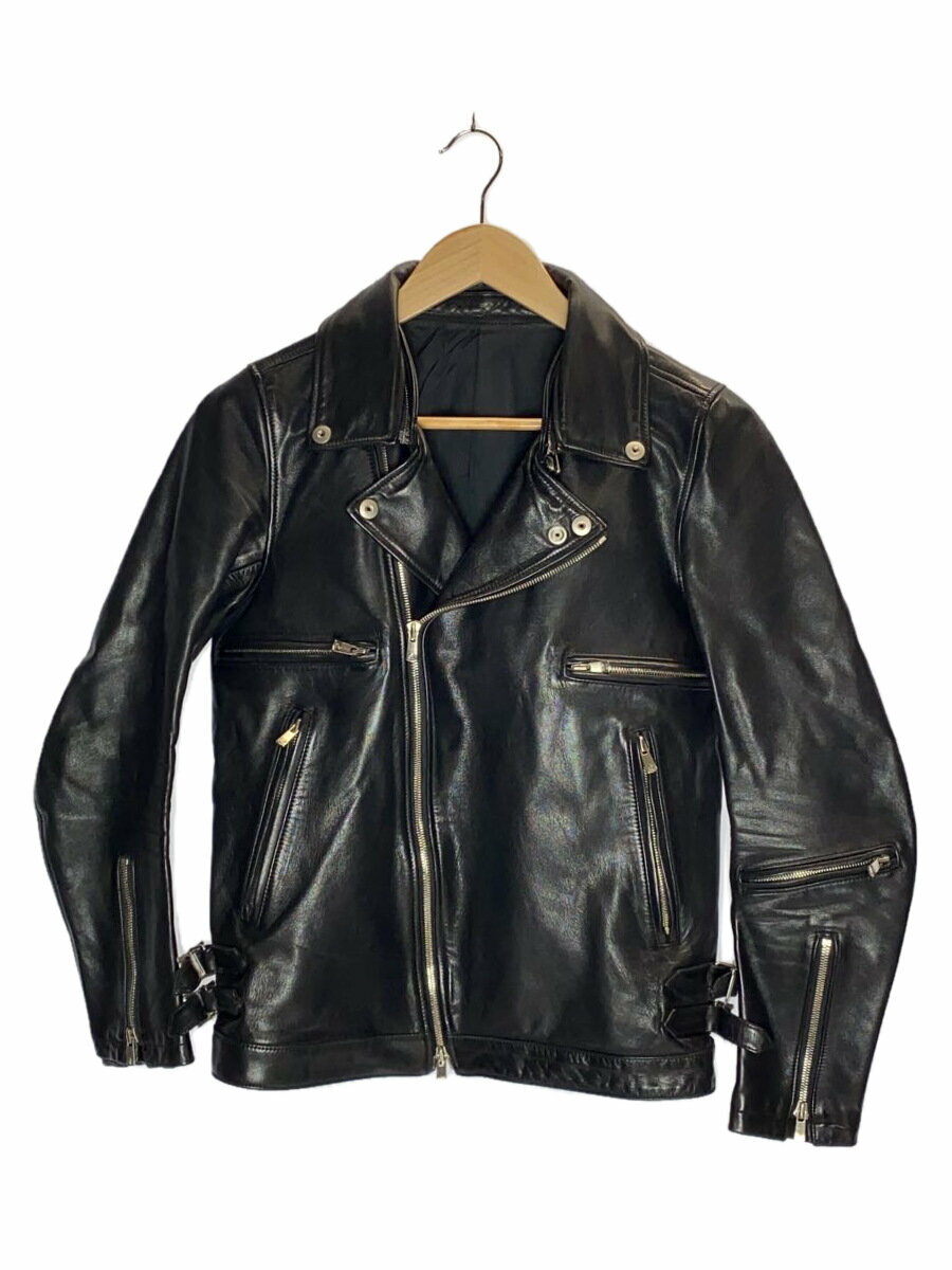 【中古】NO ID.◆ダブルライダースジャケット/1/馬革/BLK/無地/849203-695L【メンズウェア】