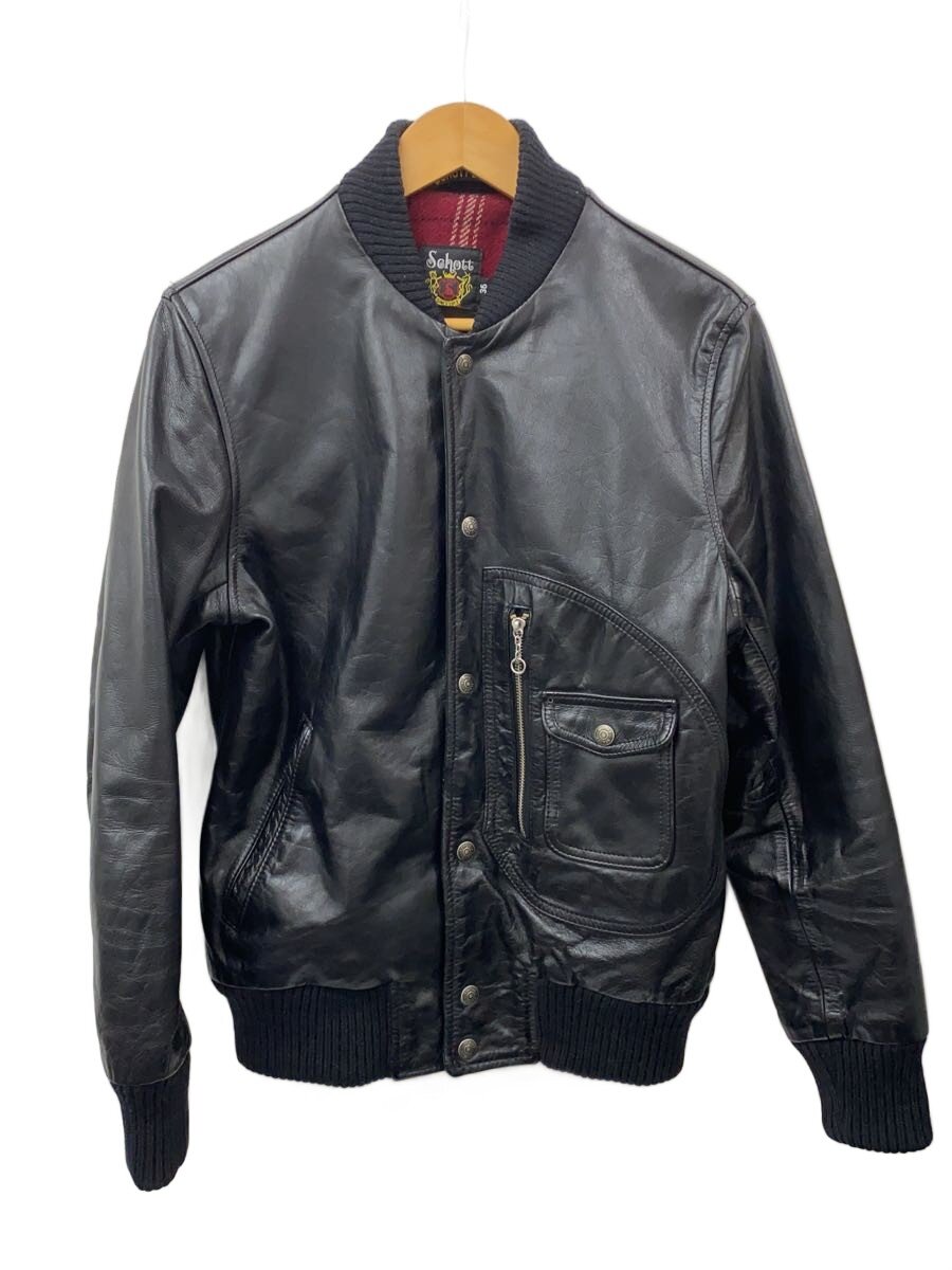 Rakuten - 【中古】Schott◆レザーヴァーシティージャケット/Dポケ仕様/36/羊革/BLK/7374【メンズウェア】