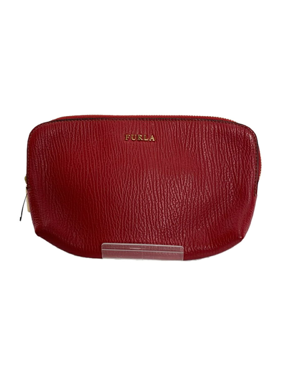 【中古】FURLA◆ポーチ/レザー/RED/無