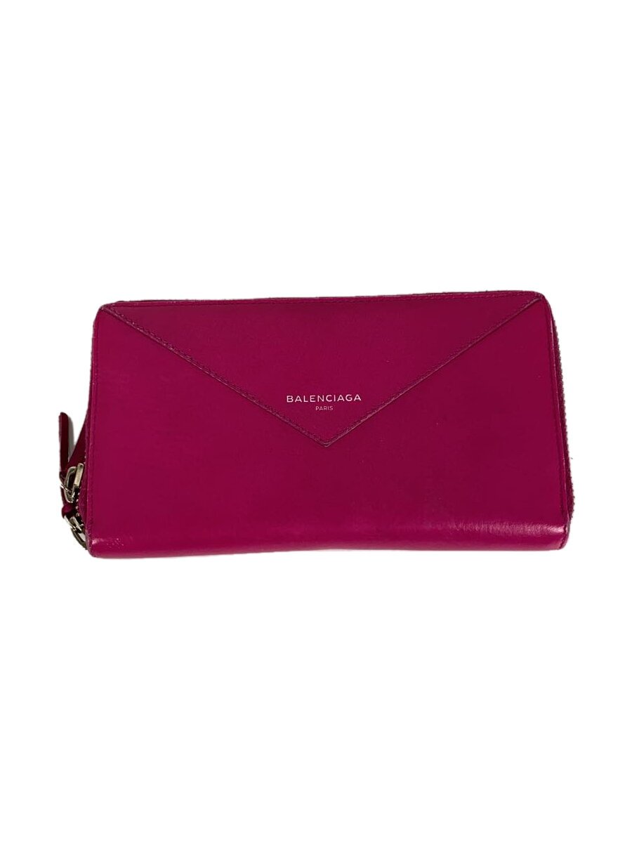 【中古】BALENCIAGA◆ペーパーコンチネンタル/長財布/レザー/ピンク/レディース/381226【服飾雑貨他】