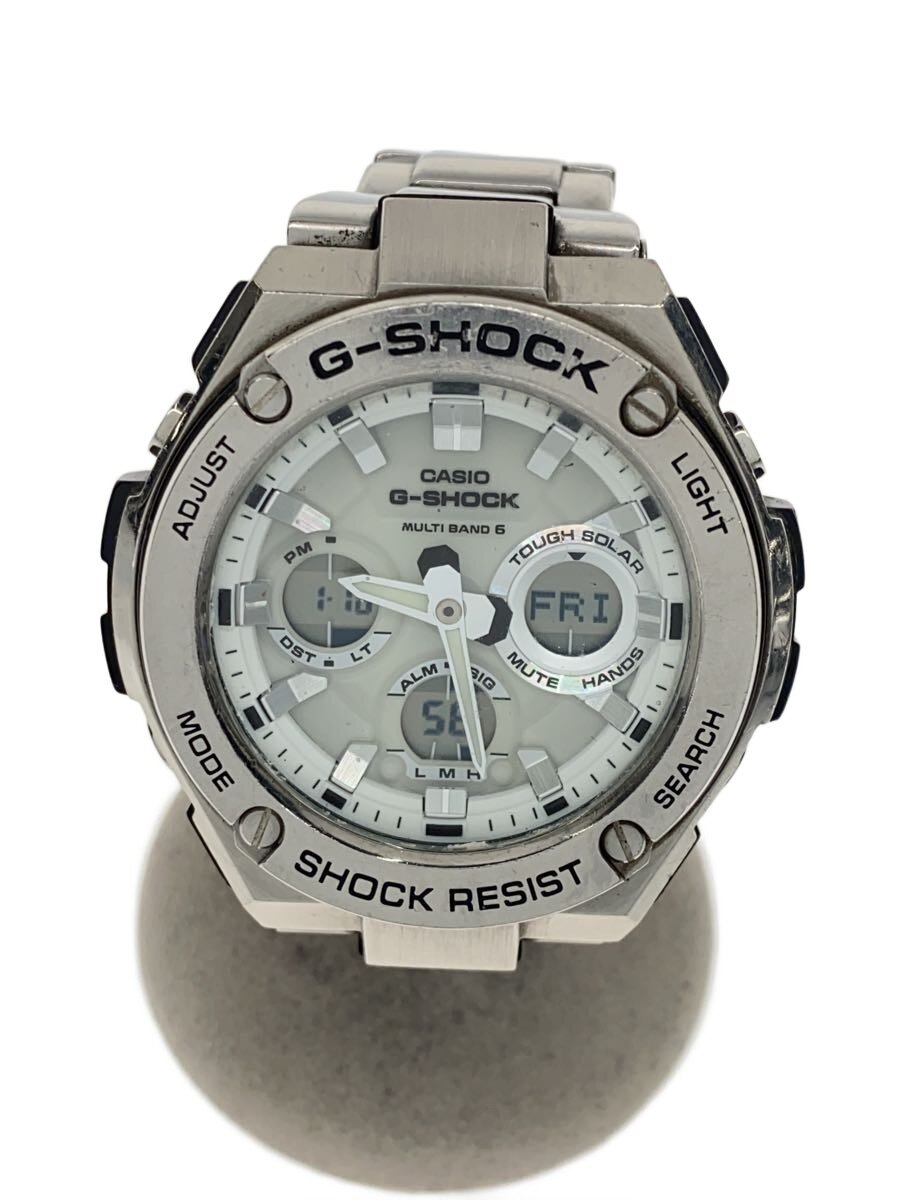 【中古】CASIO◆ソーラー腕時計・G-SHOCK/デジアナ/SLV【服飾雑貨他】