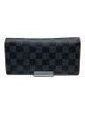 【中古】LOUIS VUITTON◆ポルト・フォイユ・ロン_ダミエ・グラフィット_BLK/PVC/WHT/メンズ【服飾雑貨他】