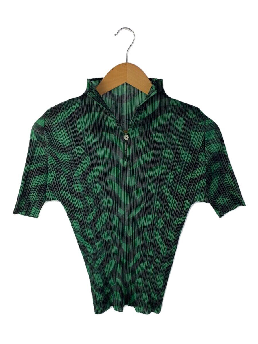 【中古】PLEATS PLEASE ISSEY MIYAKE◆半袖カットソー/4/ポリエステル/GRN/総柄/PP73-JK781【レディースウェア】