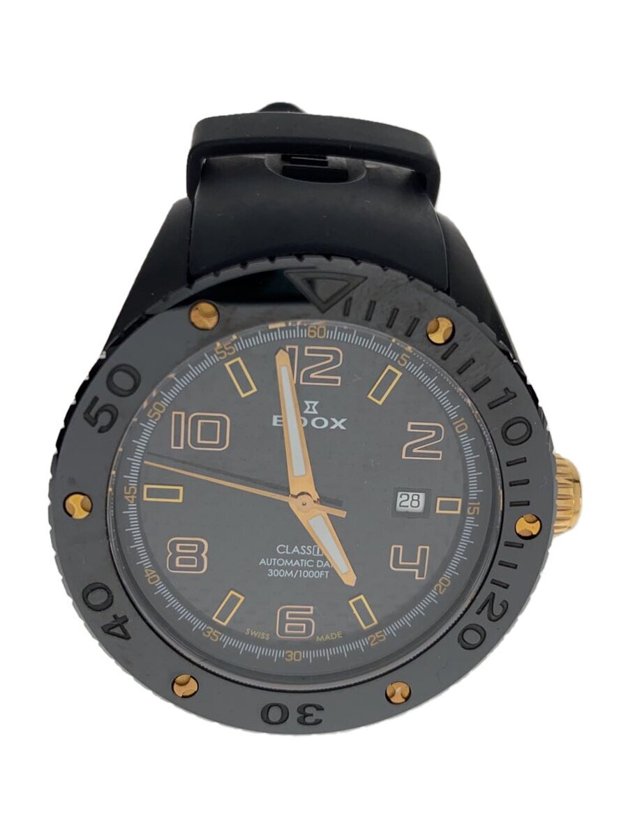 【中古】EDOX◆自動巻腕時計/アナログ/ラバー/BLK/BLK/80078【服飾雑貨他】