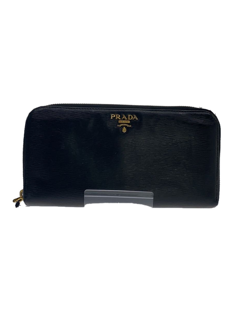 【中古】PRADA◆長サイフ/レザー/BLK/へこみ、汚れ、ファスナープル欠損【服飾雑貨他】