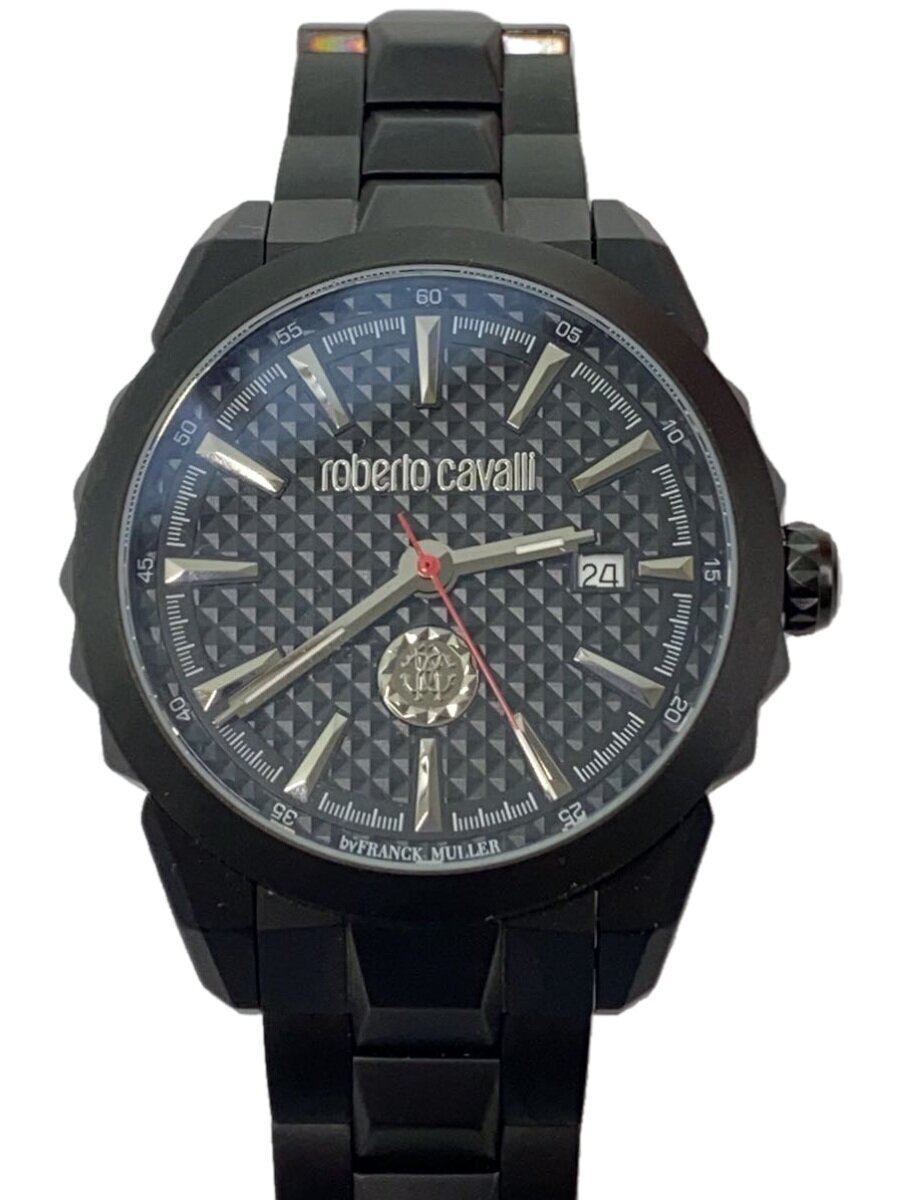 【中古】roberto cavalli◆by franck muller/デイト/クォーツ腕時計/アナログ/ステンレス/BLK/BLK/1G034//【服飾雑貨他】