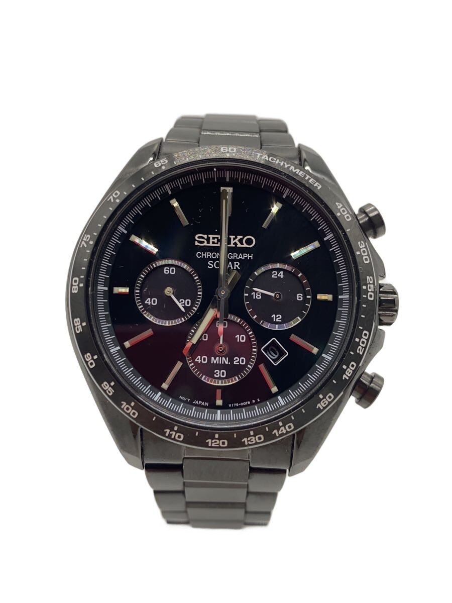 【中古】SEIKO◆ソーラー腕時計/アナログ/ステンレス/BLK/BLK/SS/V175-0FA0/クロノグラフ/Sシリーズ【服飾雑貨他】