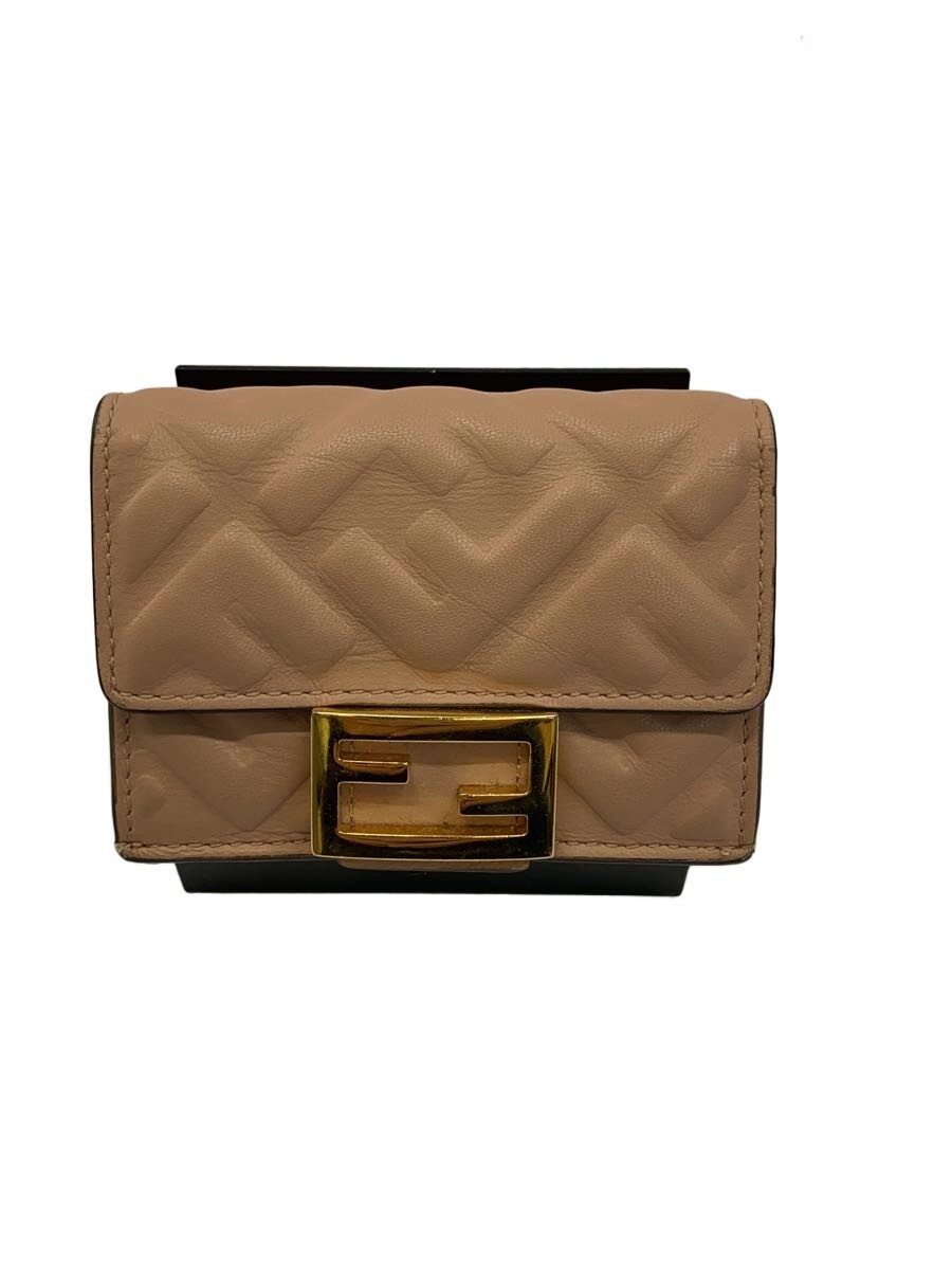 【中古】FENDI◆マイクロウォレット/ズッカキルティング/3つ折り財布/レザー/PNK/レディース【服飾雑貨他】