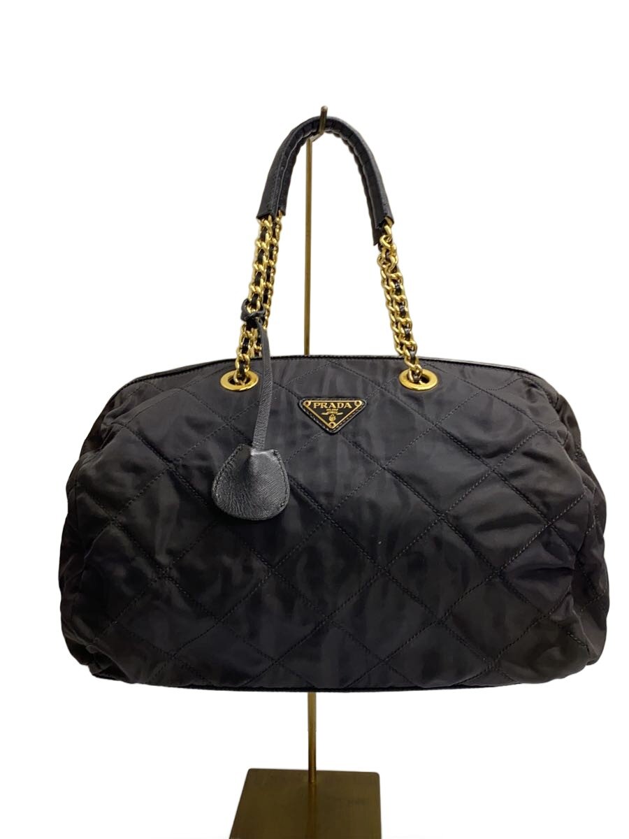 【中古】PRADA◆キルティングトートバッグ/チェーン/ナイロン/ブラック//【バッグ】