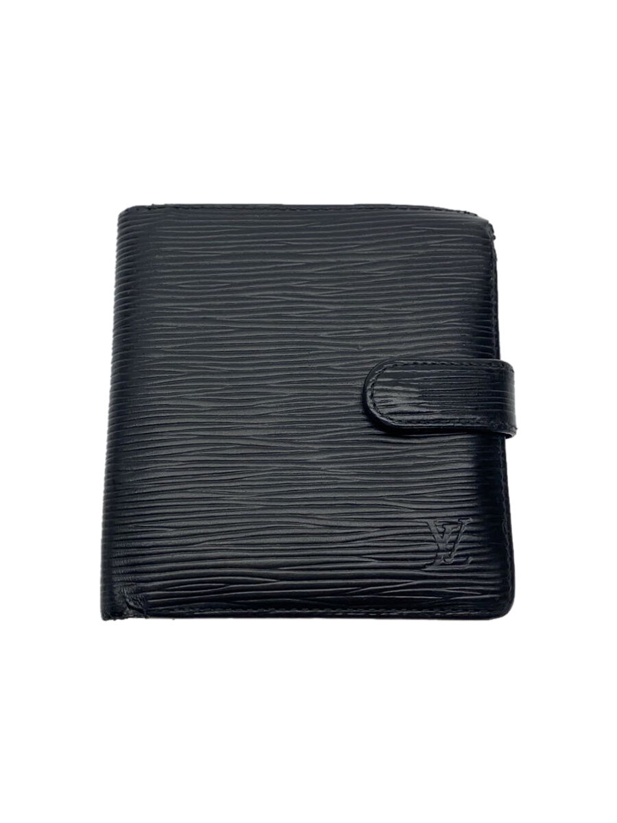 【中古】LOUIS VUITTON◆ポルト・ビエ・コンパクト_エピ_BLK/レザー/BLK/メンズ【服飾雑貨他】
