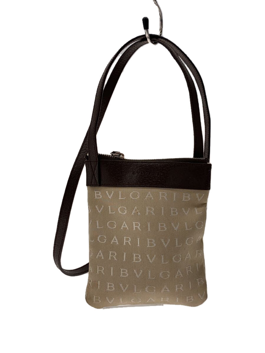 【中古】BVLGARI◆ショルダーバッグ/キャンバス/BEG/22588/ポシェットロゴマニア///【バッグ】