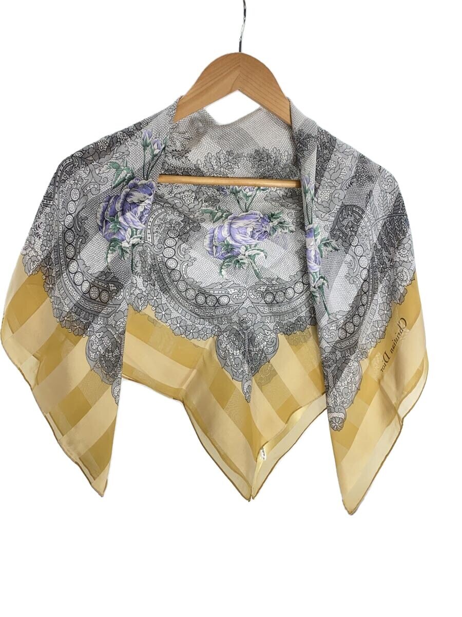 【中古】Christian Dior◆スカーフ/シルク/CRM/総柄/レディース【服飾雑貨他】