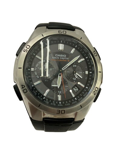 【中古】CASIO◆ソーラー腕時計・WAVECEPTOR/アナログ/ラバー/BLK/BLK【服飾雑貨他】 【中古】CASIO◆ソーラー腕時計・WAVECEPTOR/アナログ/ラバー/BLK/BLK【服飾雑貨他】
