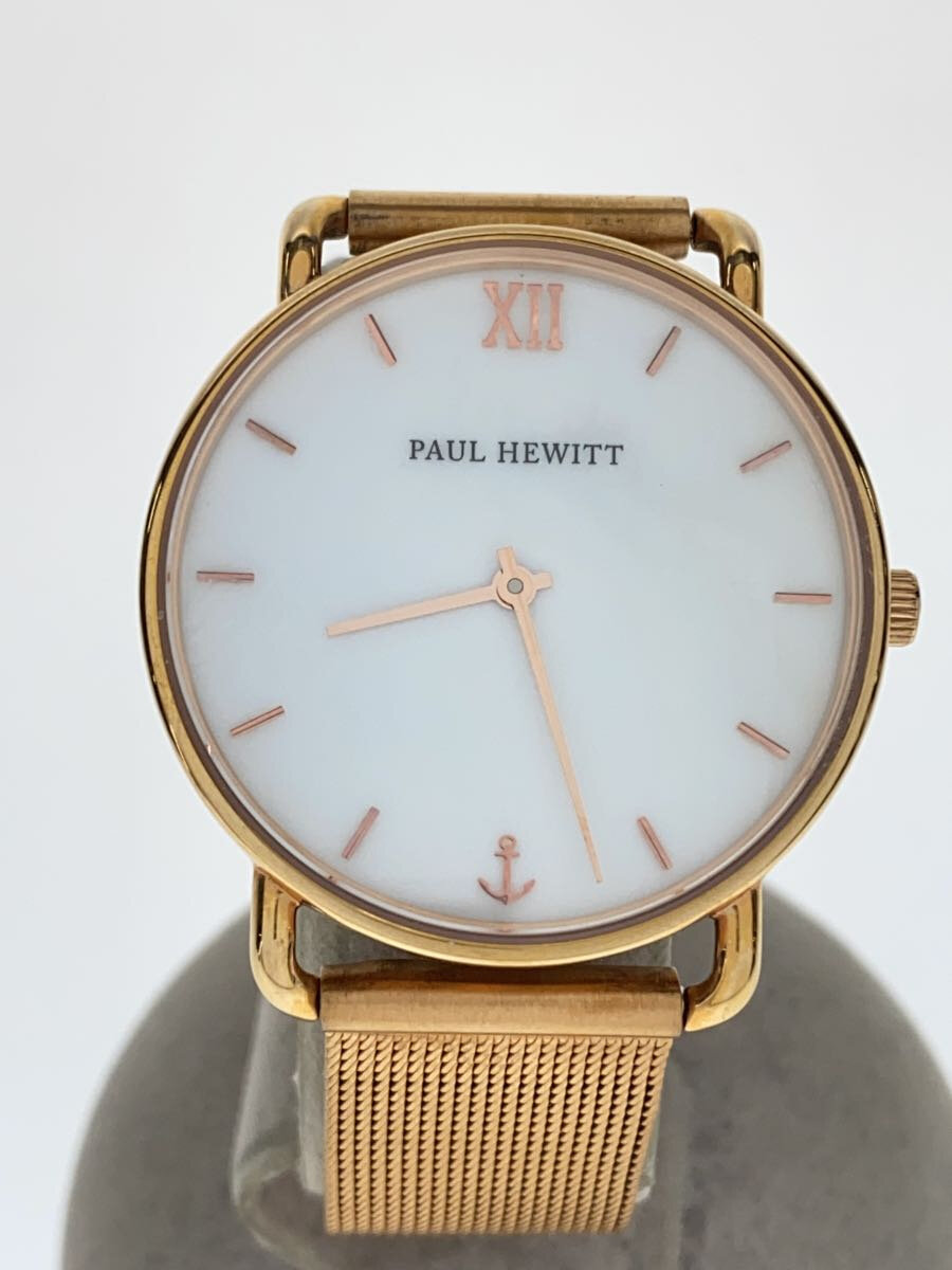 【中古】PAUL HEWITT◆クォーツ腕時計/アナログ/ステンレス/WHT/GLD【服飾雑貨他】