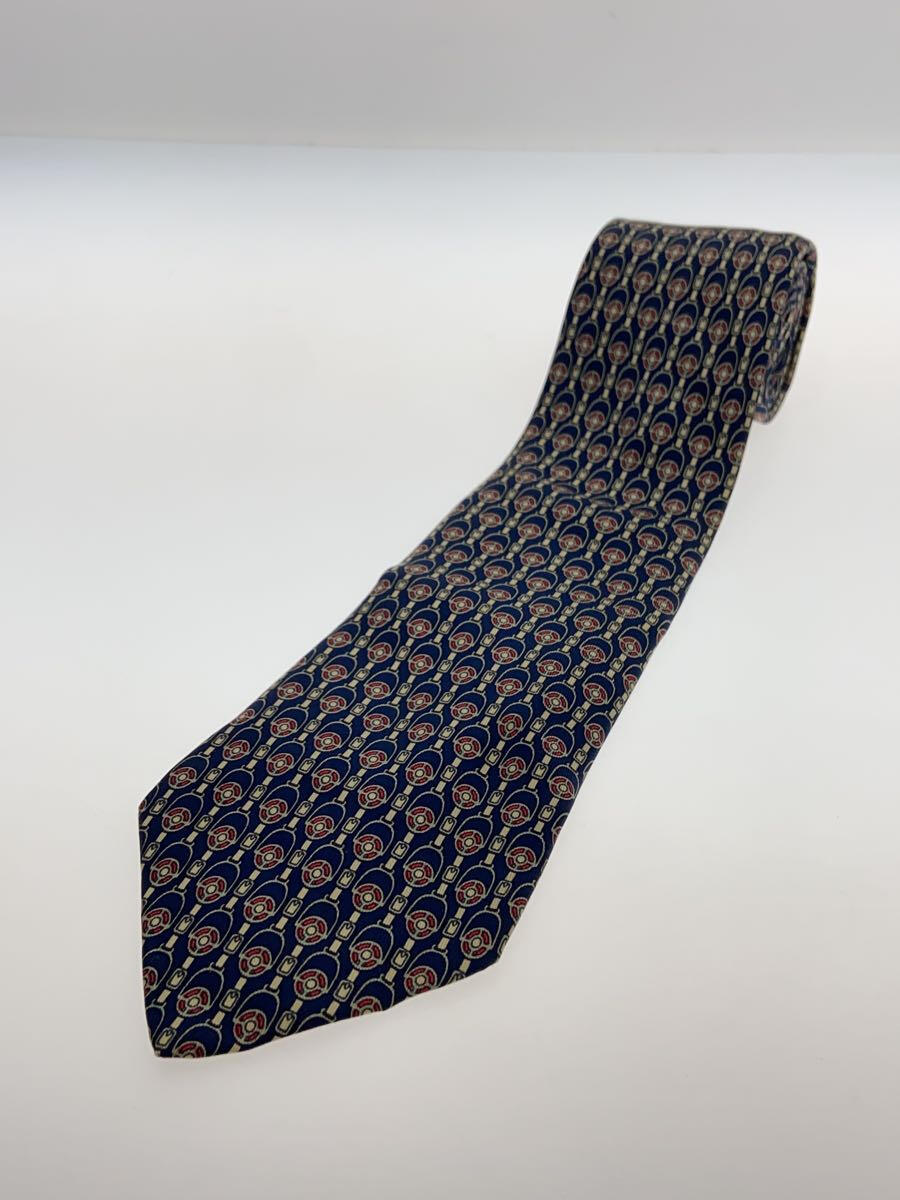 【中古】HERMES◆ネクタイ/シルク/NVY/総柄/メンズ/ラグジュアリー/メンズ/レディース/【服飾雑貨他】