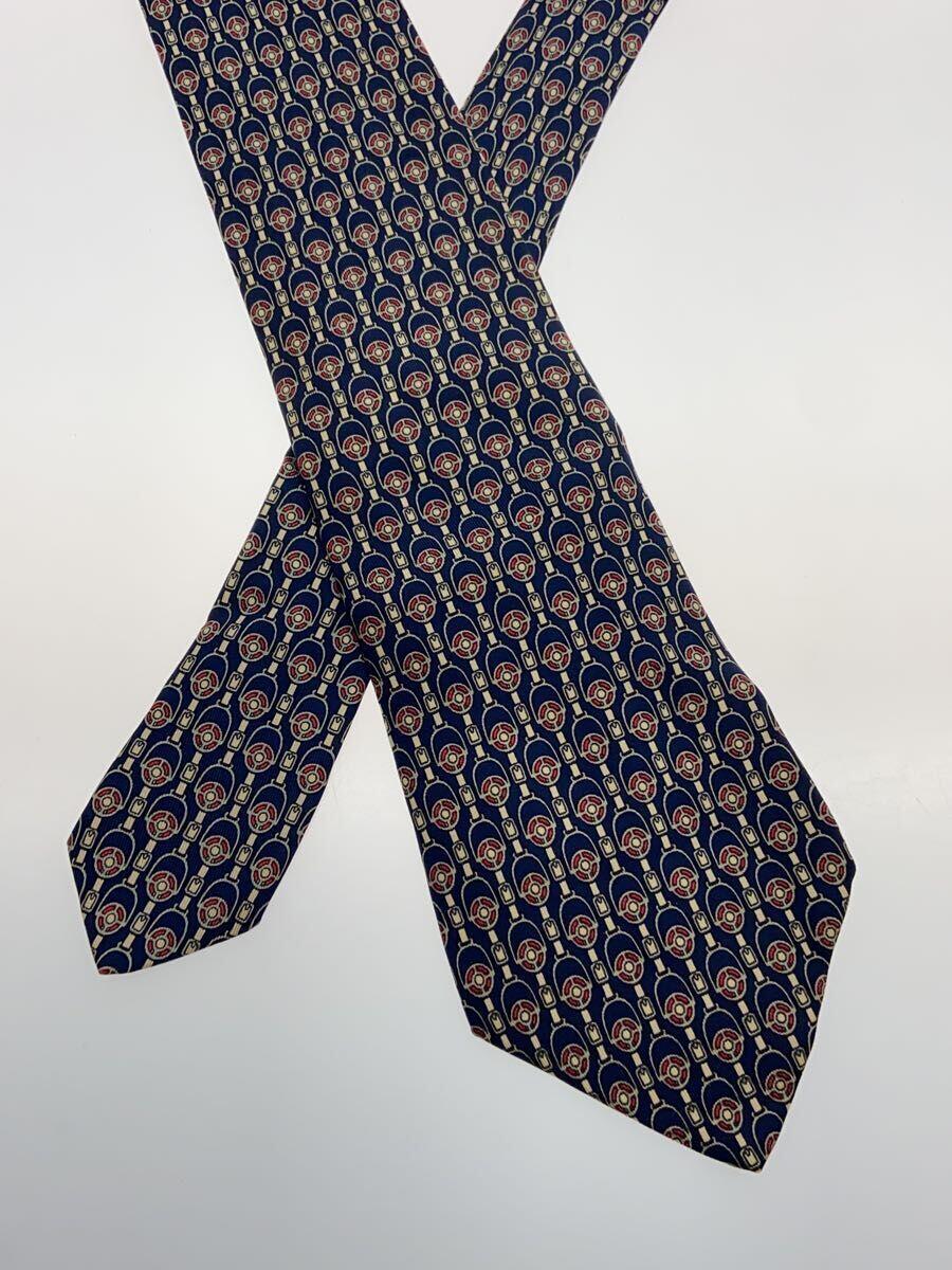 【中古】HERMES◆ネクタイ/シルク/NVY/総柄/メンズ/ラグジュアリー/メンズ/レディース/【服飾雑貨他】