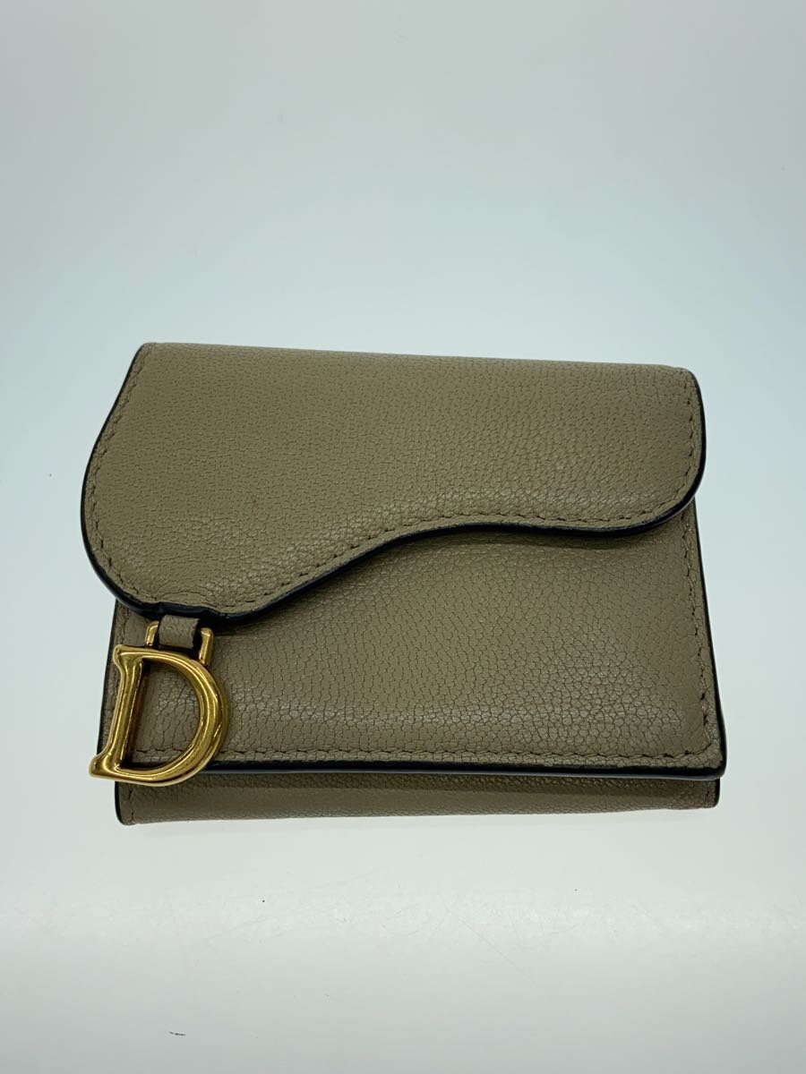 【中古】Christian Dior◆3つ折り財布/レザー/ベージュ/レディース/Saddle Bloo/カードホルダー【服飾雑貨他】