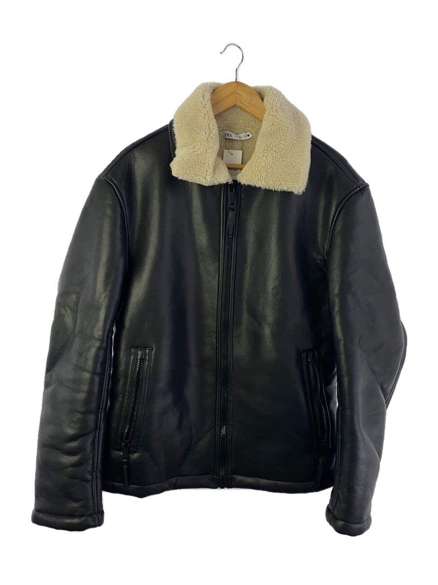 【中古】ZARA◆レザージャケット・ブルゾン/L/フェイクレザー/BLK/無地/8281/623/800【メンズウェア】