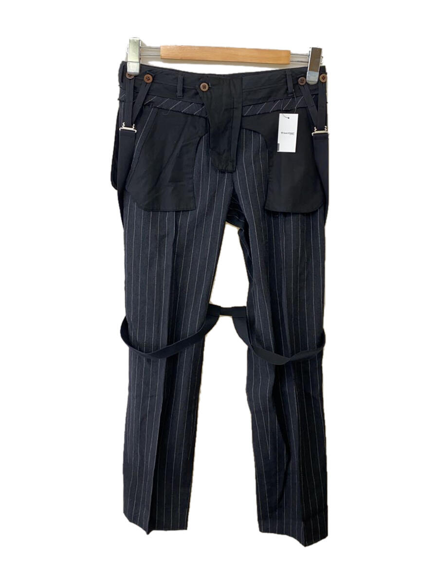 【中古】FUMIKA UCHIDA◆STRIPES HARNESS TURN OVER SLACKS/ボトム/34/アンゴラ/BLK/ストライプ【レディースウェア】