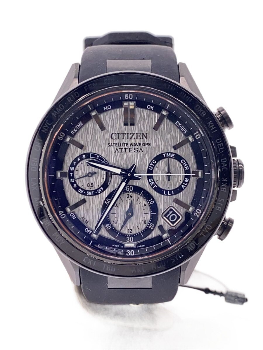 【中古】CITIZEN◆ソーラー腕時計/アナログ/ラバー/SLV/BLK/F950-0029S08/アテッサF950/サテライトウェー//【服飾雑貨他】