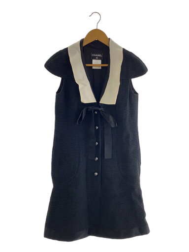 【中古】CHANEL◆半袖ワンピース/38/コットン/ブラック/無地【レディースウェア】 【中古】CHANEL◆半袖ワンピース/38/コットン/ブラック/無地【レディースウェア】