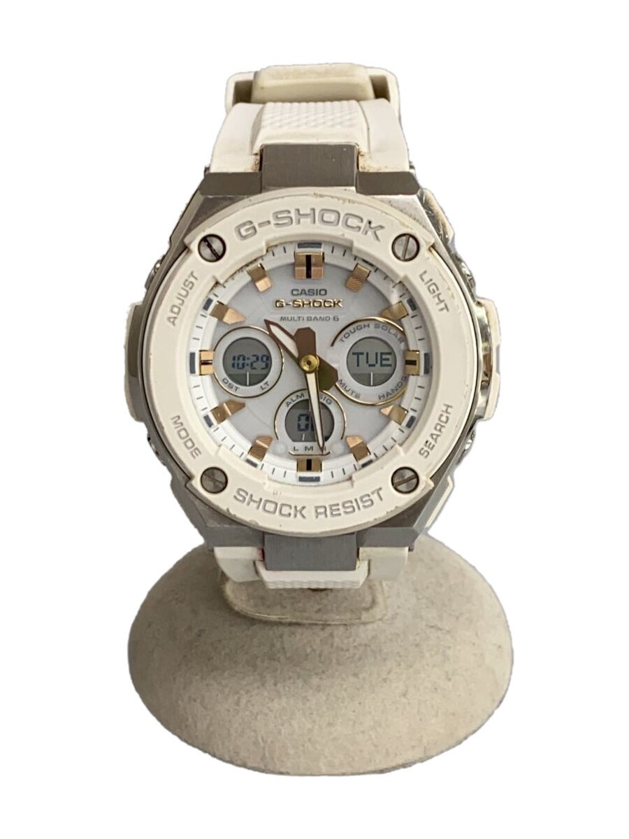 【中古】CASIO◆ソーラー腕時計・G-SHOCK/デジアナ/ラバー/WHT/WHT【服飾雑貨他】