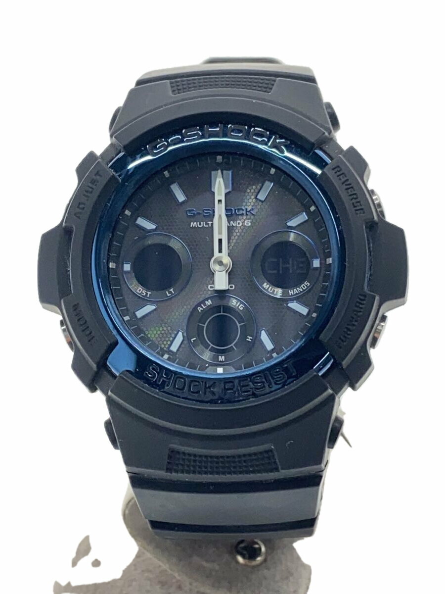 【中古】CASIO◆ソーラー腕時計・G-SHOCK/デジアナ/ラバー/ブラック/ブラック【服飾雑貨他】