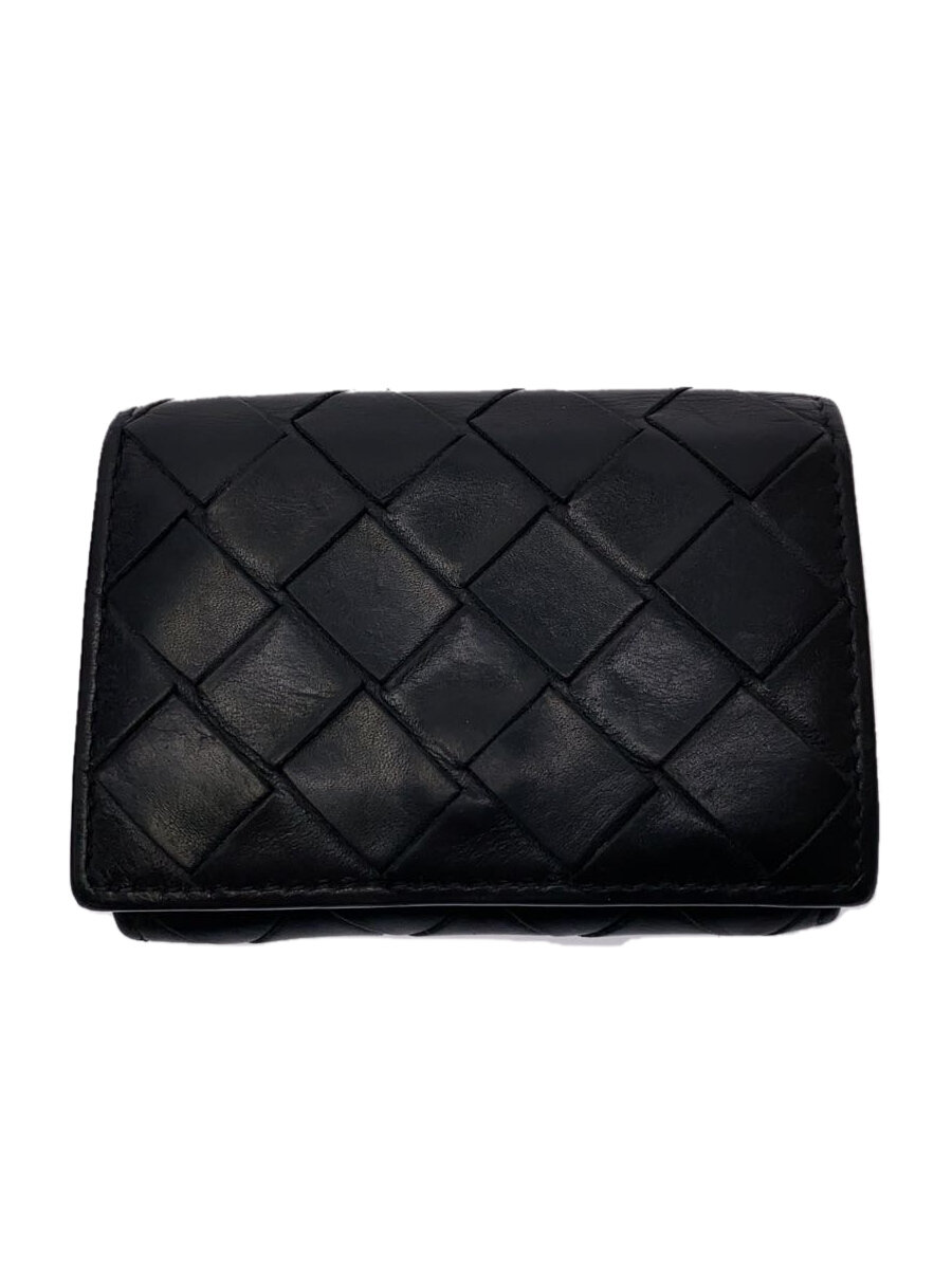 【中古】BOTTEGA VENETA◆3つ折り財布/レザー/BLK/無地/レディース【服飾雑貨他】