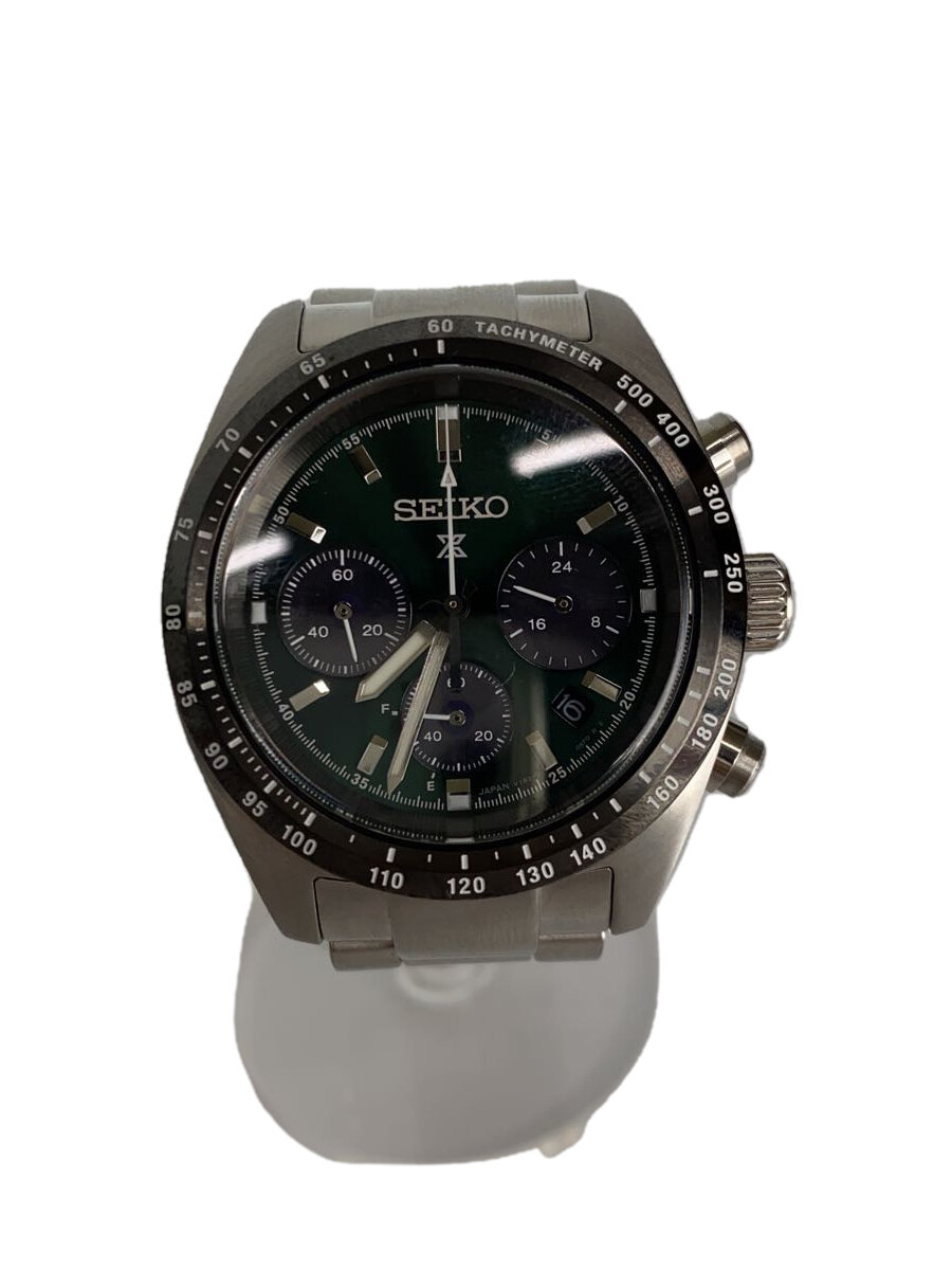 【中古】SEIKO◆ソーラー腕時計/アナログ/GRN/SLV/V192-0AF0//【服飾雑貨他】