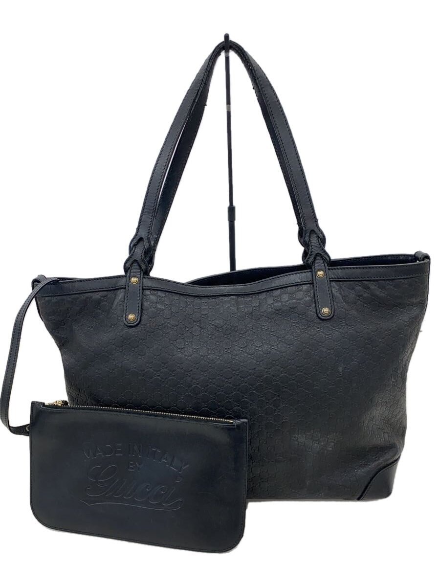 GUCCI - 【中古】GUCCI◆トートバッグ_マイクログッチシマ/レザー/BLK/総柄【バッグ】