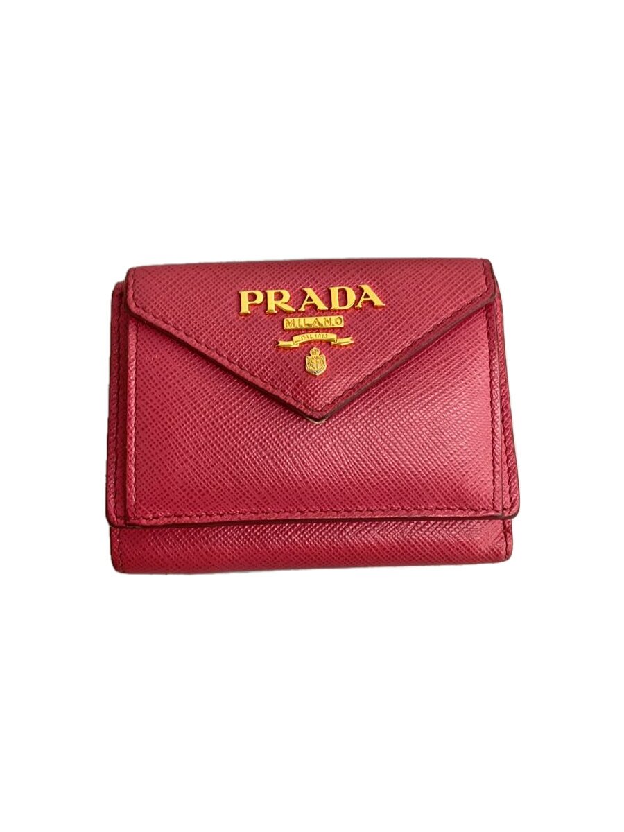 【中古】PRADA◆プラダ/3つ折り財布/レザー/ピンク/レディース【服飾雑貨他】