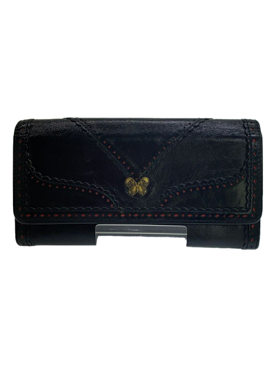 【中古】ANNA SUI◆長財布/レザー/BLK/無地/レディース【服飾雑貨他】