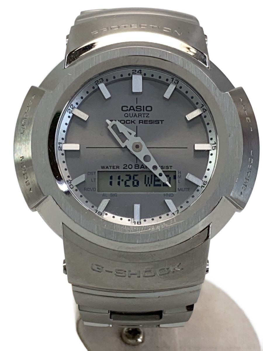 【中古】CASIO◆ソーラー腕時計_G-SHOCK/デジアナ/ステンレス/SLV/SLV【服飾雑貨他】