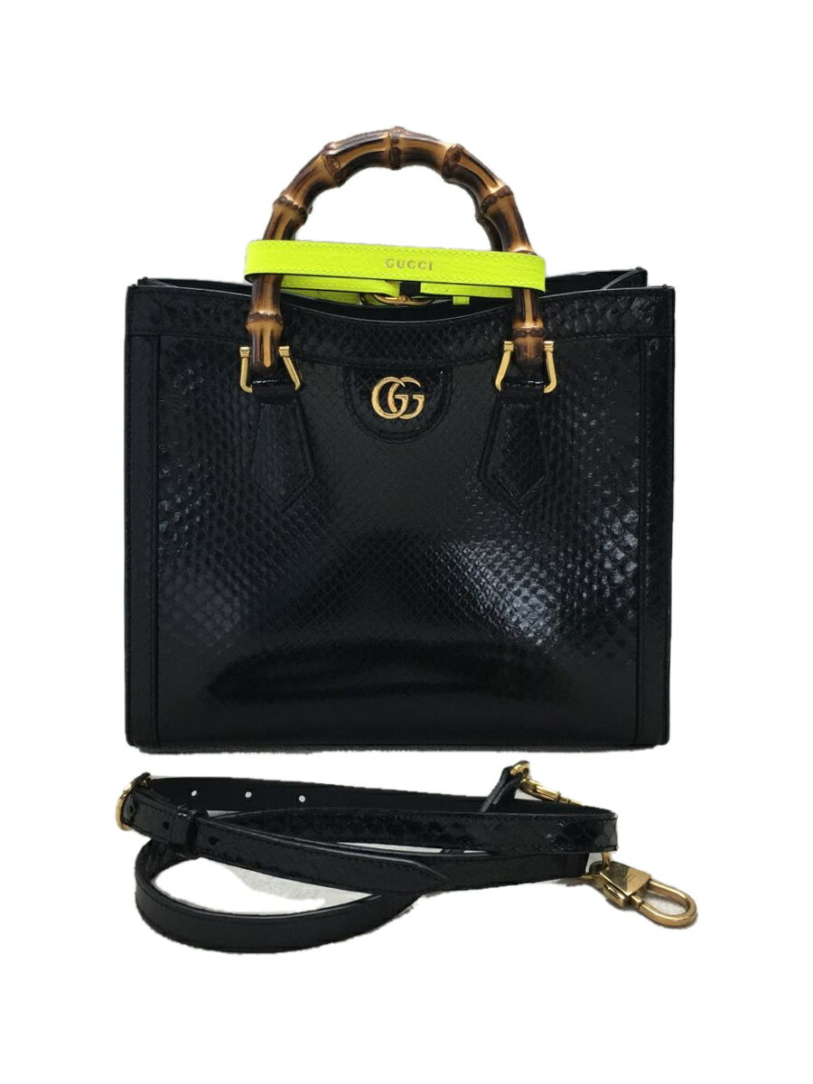 【中古】GUCCI◆ハンドバッグ/レザー/BLK/ダイアナスモールバンブー2WAY/パイソン