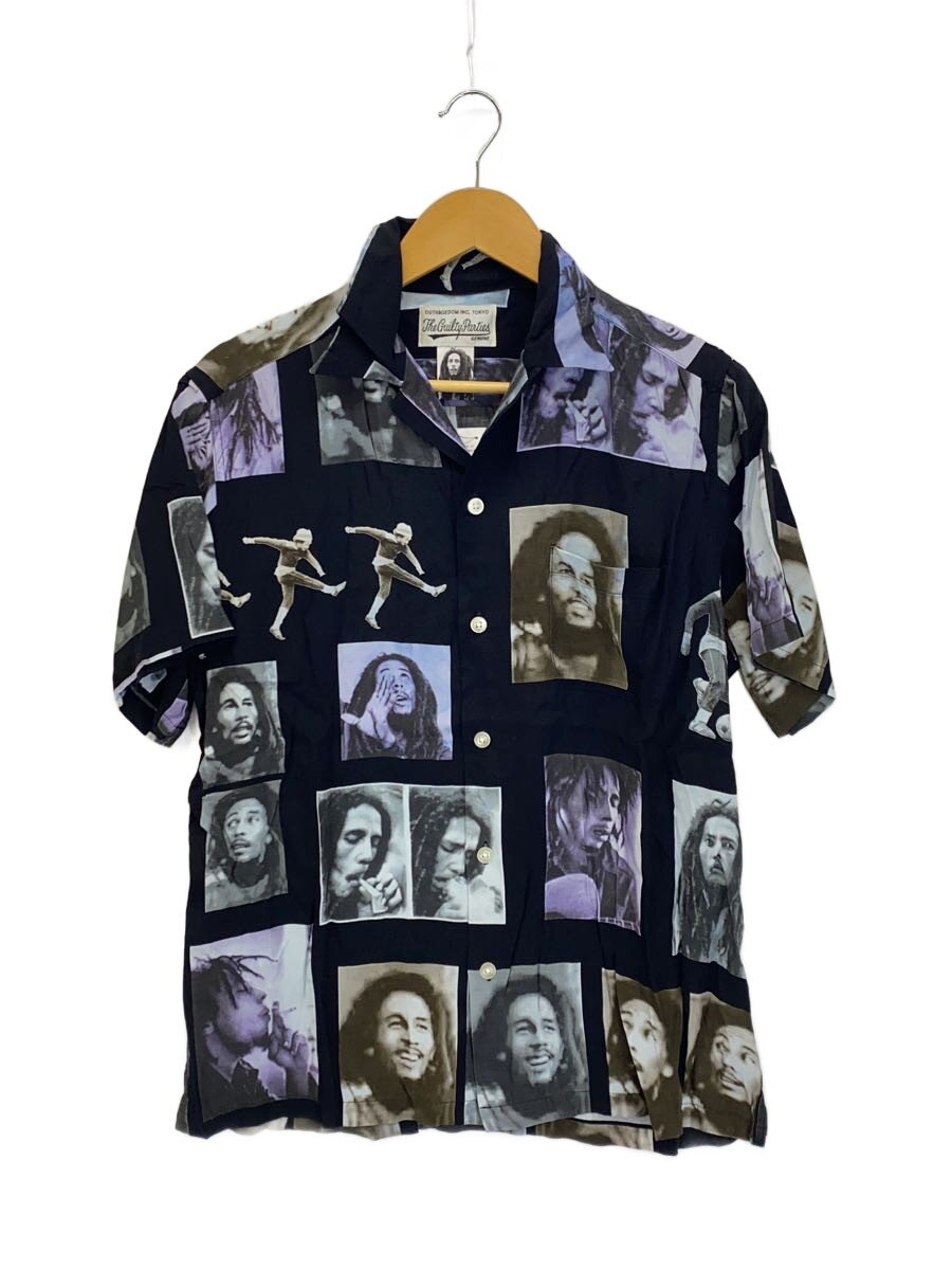 WACKO MARIA◆半袖シャツ/L/レーヨン/BLK/総柄/BobMarley//